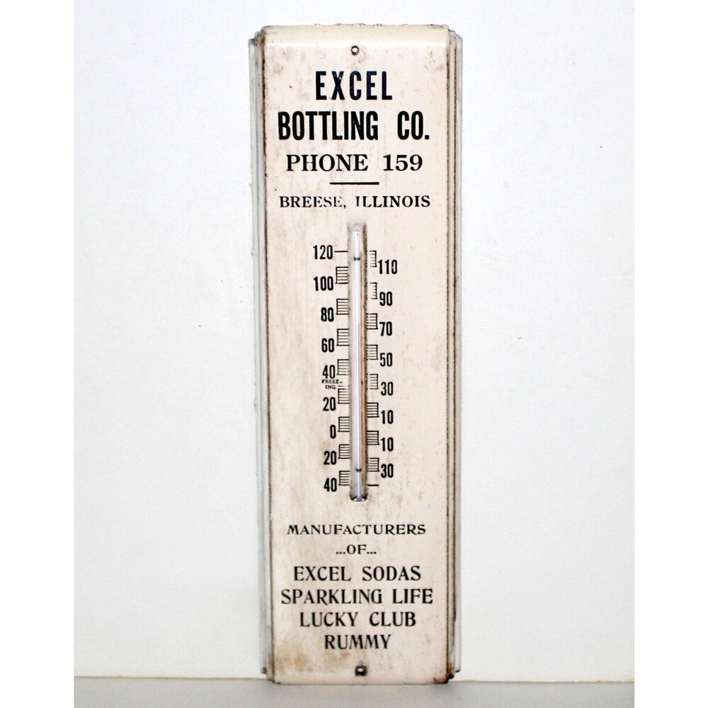 Vintage Excel Soda Bottling Thermometer Breese Illinois advertising metal sign